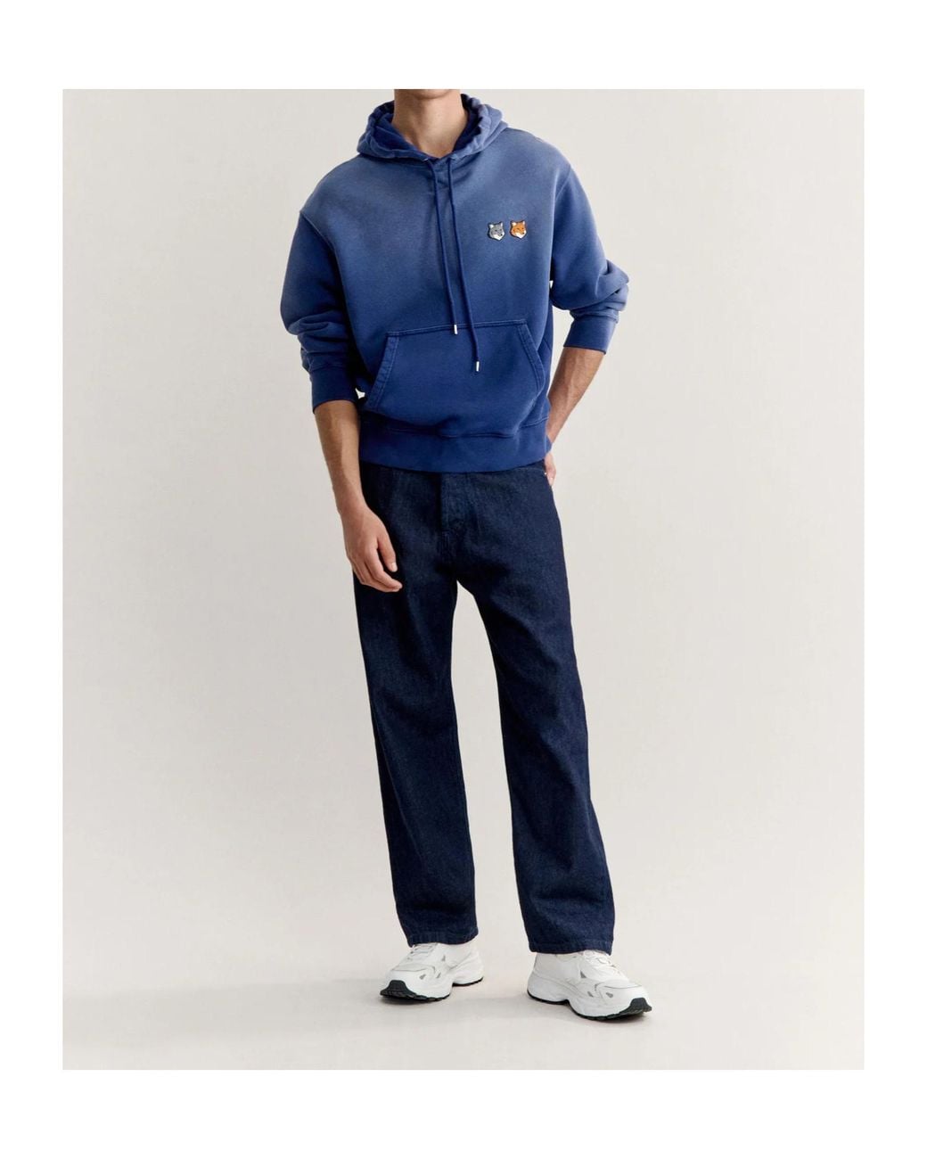Maison Kitsuné Blue Faded-Effect Double Fox Head Comfortable Hoodie for men