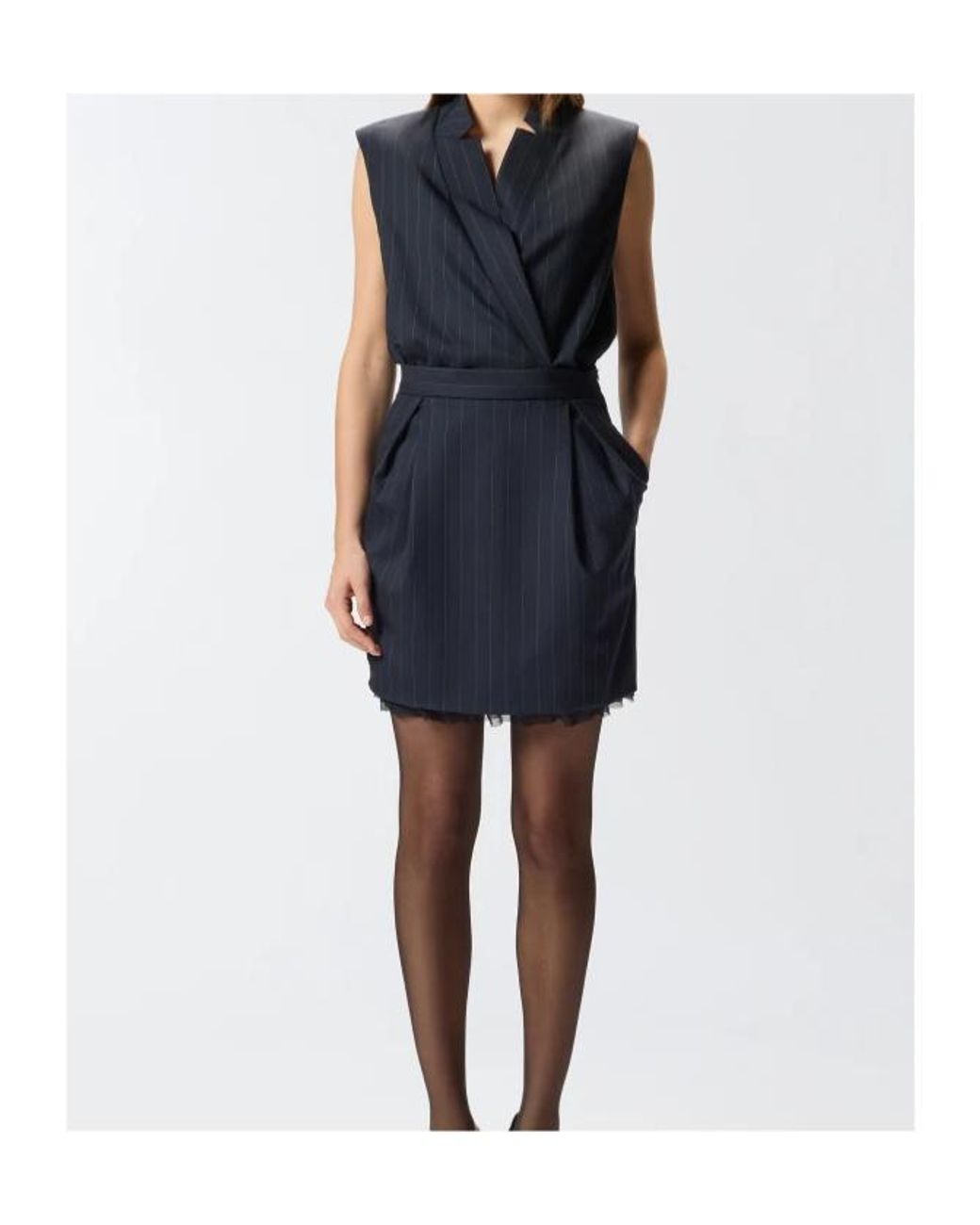 Pinko Blue Wrapped Striped Mini Dress