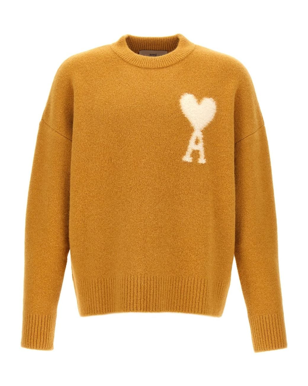 AMI Orange Ami De Coeur Logo Intarsia-Knit Jumper