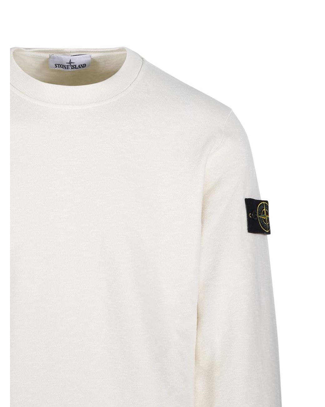 Stone Island White Logo Patch Crewneck Sweatshirt for men