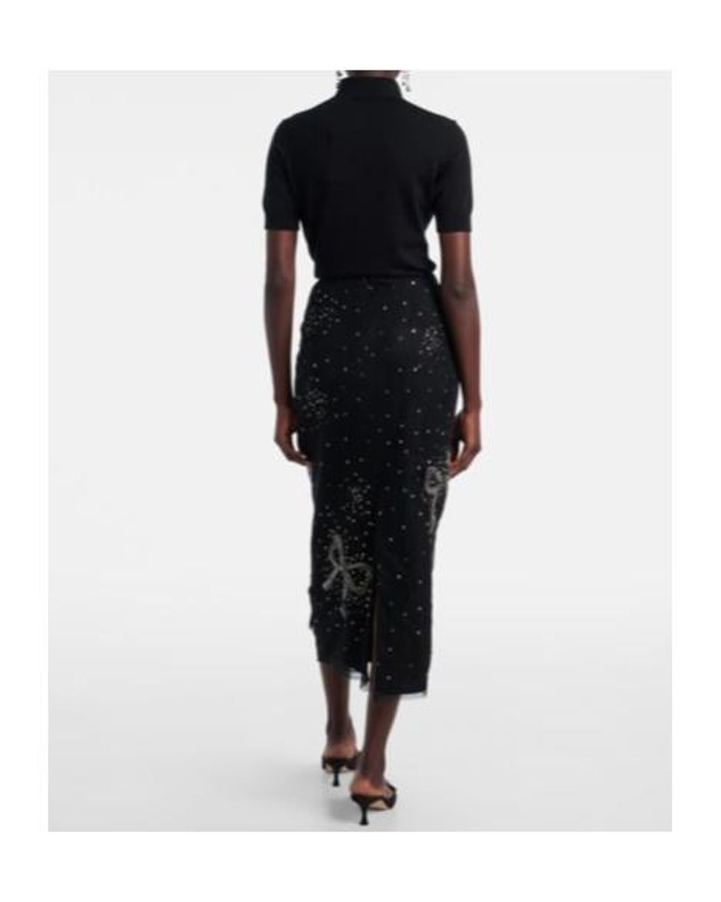 Carolina Herrera Black Embellished Sheer Midi Skirt