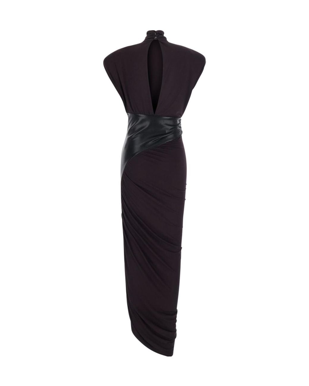 ANDAMANE Blue High Neck Ruched Open Back Dress