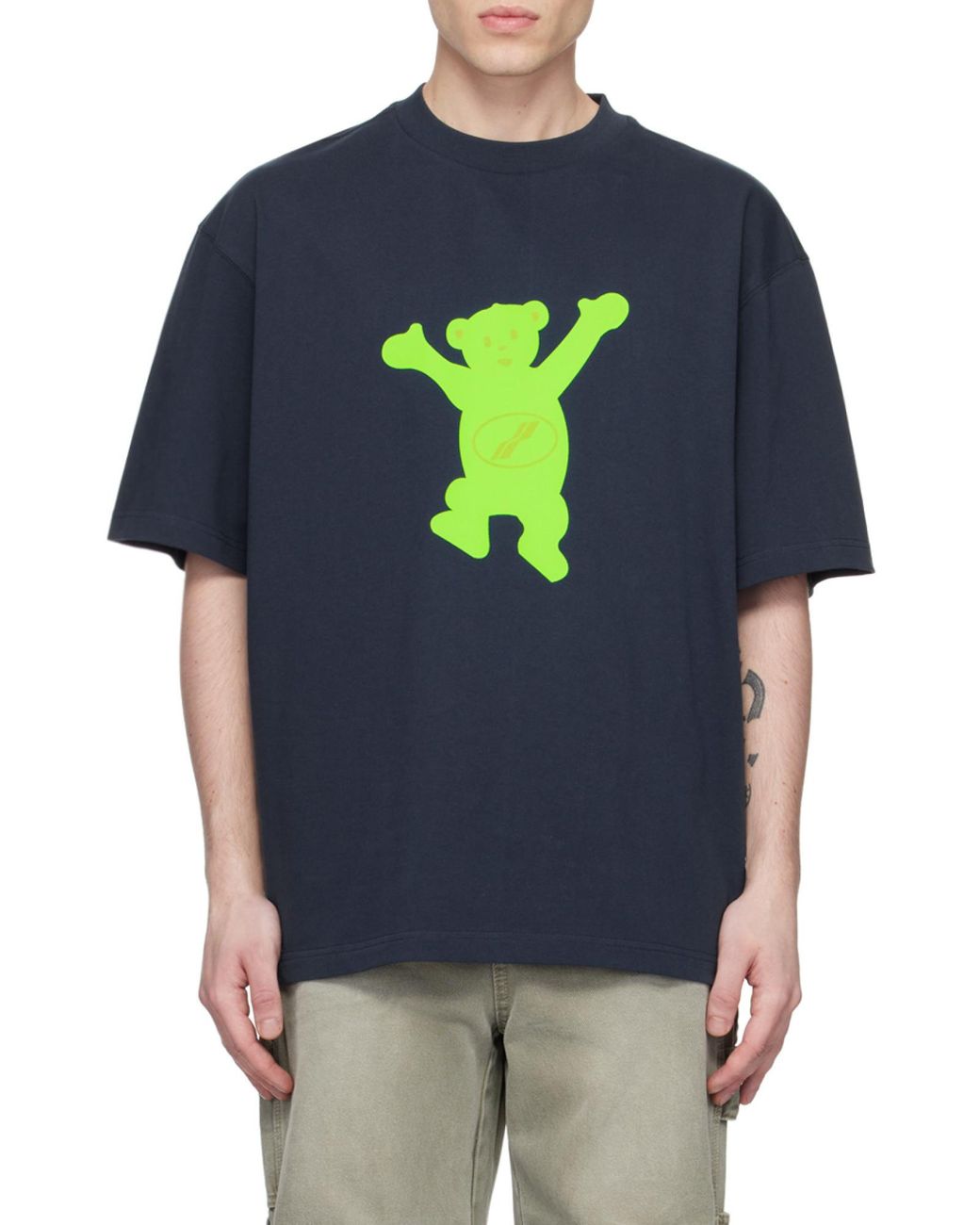 we11done Blue Graphic-Print Oversized T-Shirt for men