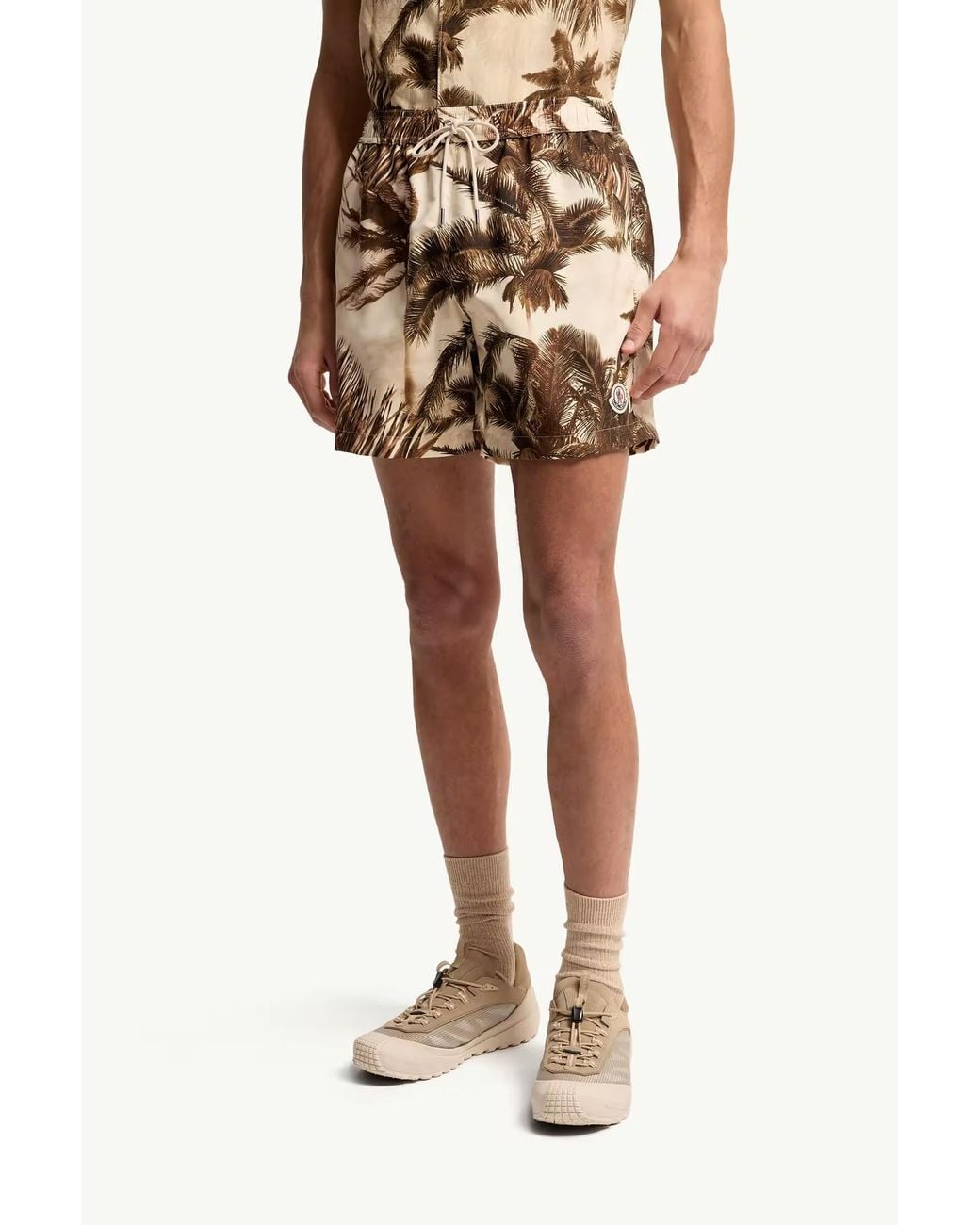 Moncler Natural Patterned Swim Shorts for men