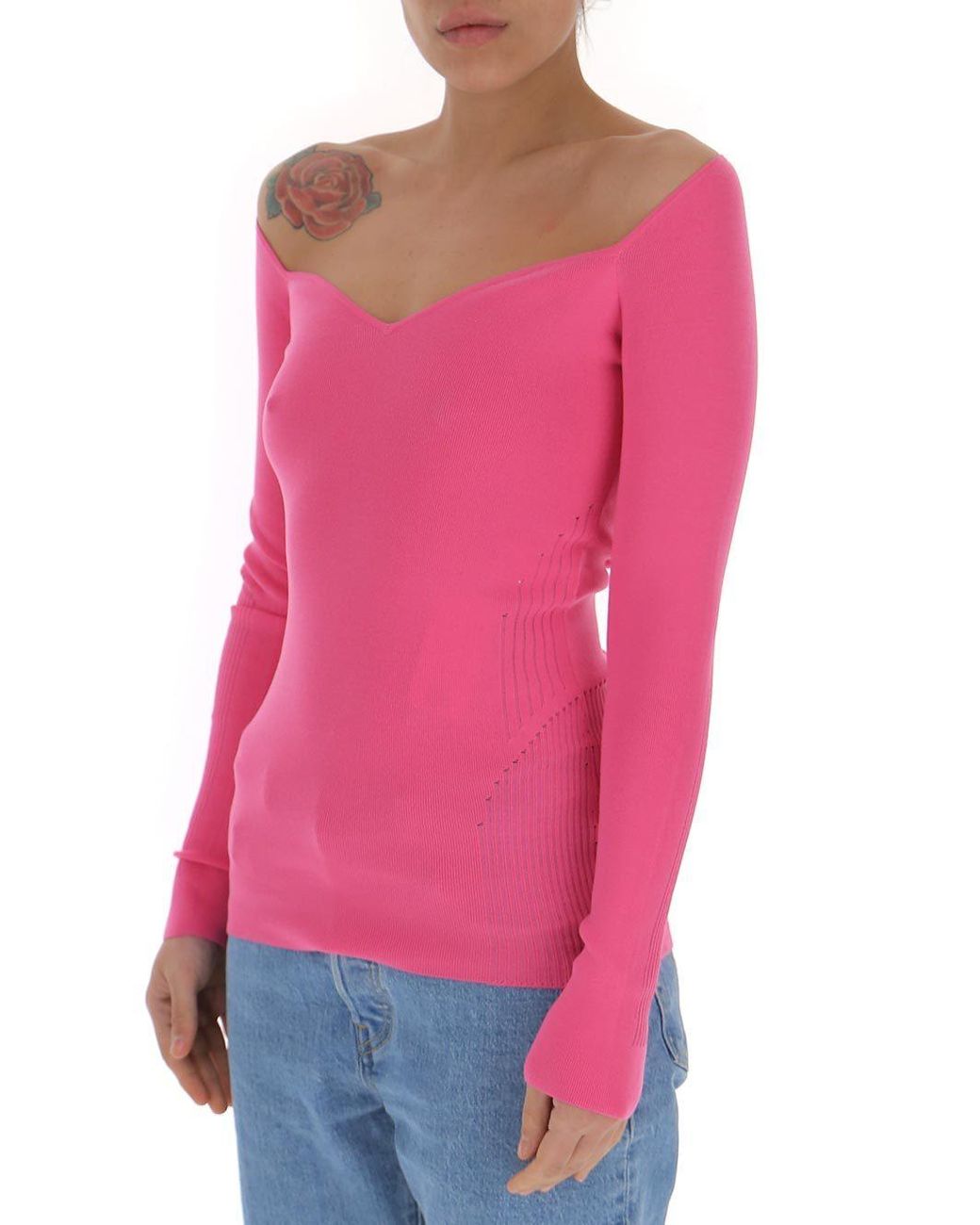 Balenciaga Pink Sweetheart Neckline Knit Top