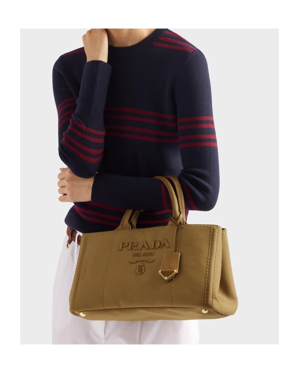 Prada Brown Jardinière Large Cotton Canvas Handbag