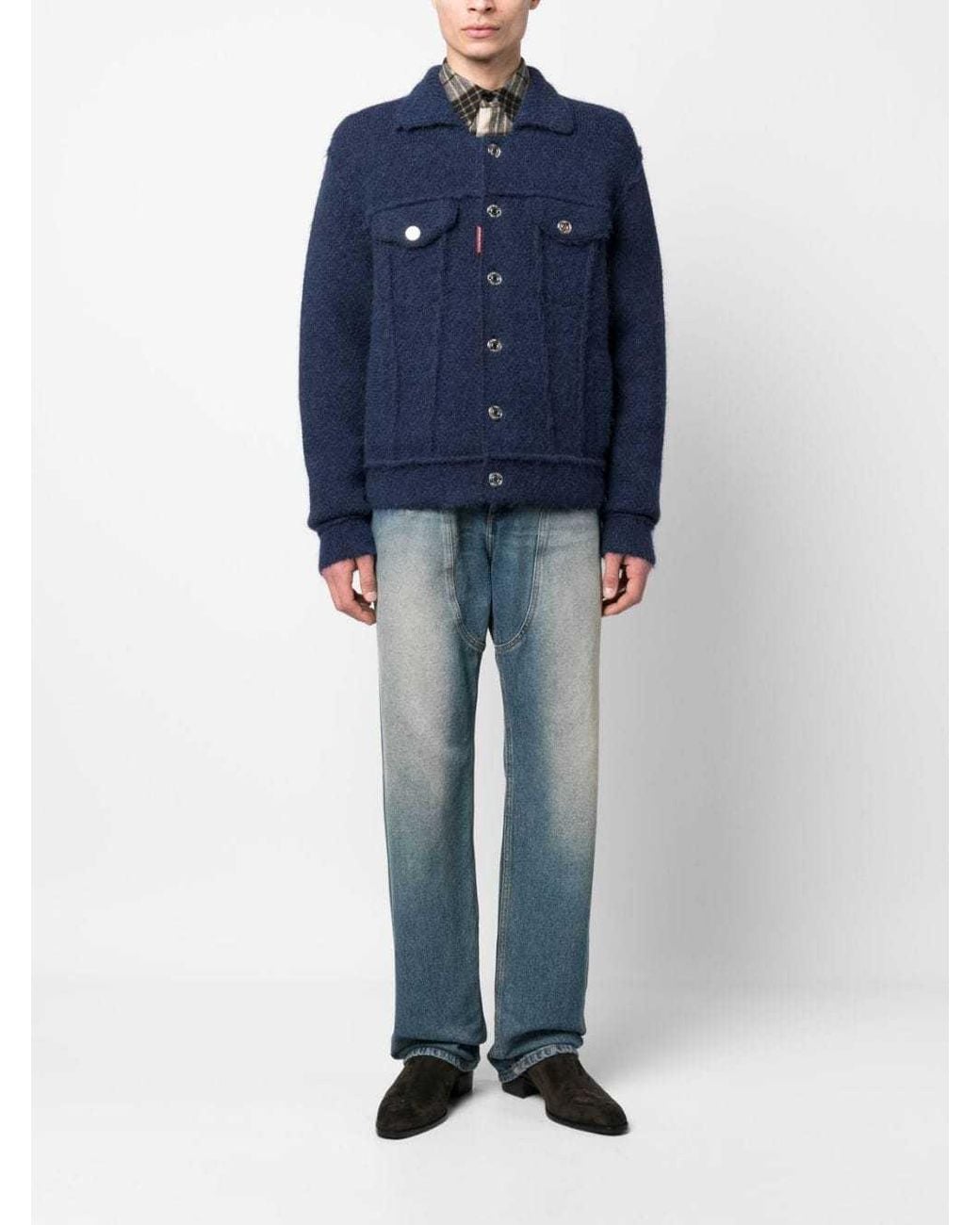 DSquared² Blue Ribbed Knit Buttoned Jacket for men