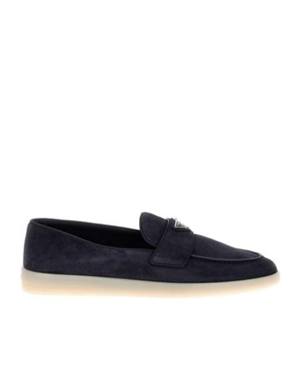 Prada Blue Logo Plaque Almond Toe Loafers for men