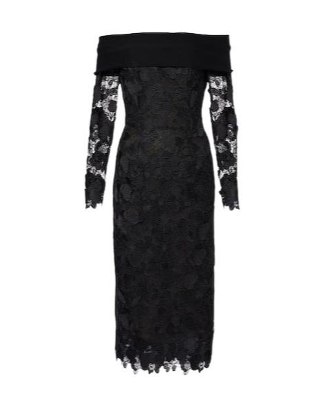 Oscar de la Renta Black Orchid Floral Guipure Midi Dress