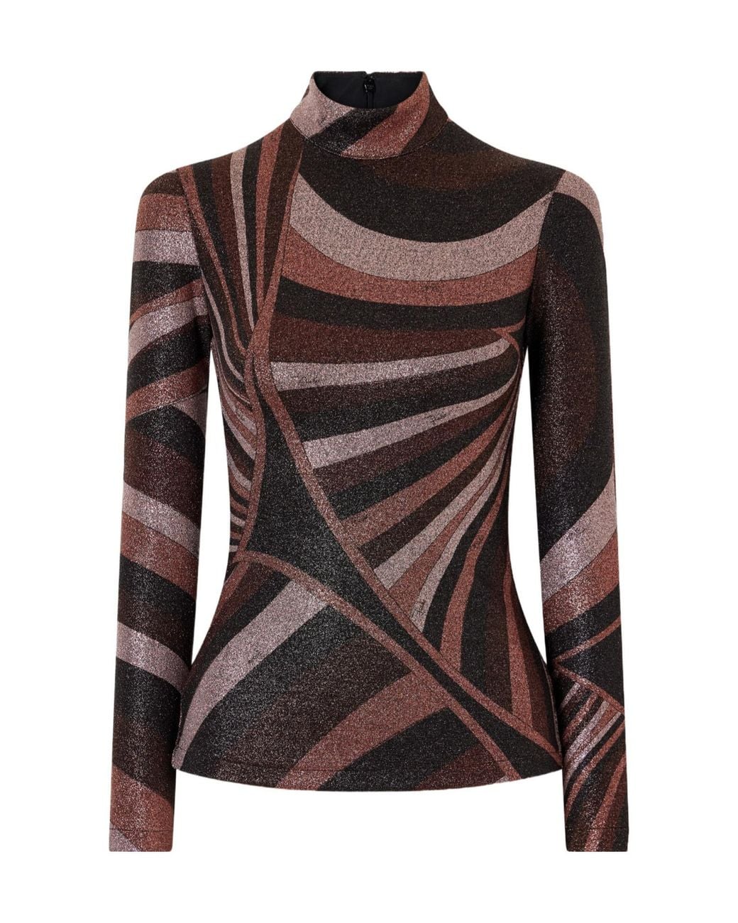 Emilio Pucci Brown Printed Stretch-Jersey Turtleneck Top