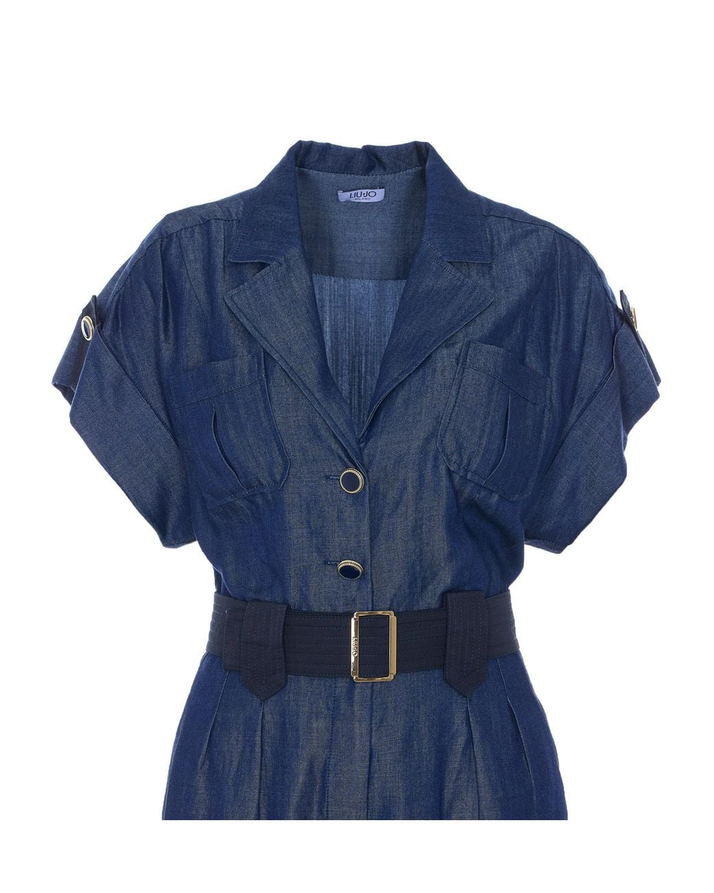 Liu Jo Blue Belted Shirt Jumpsuit