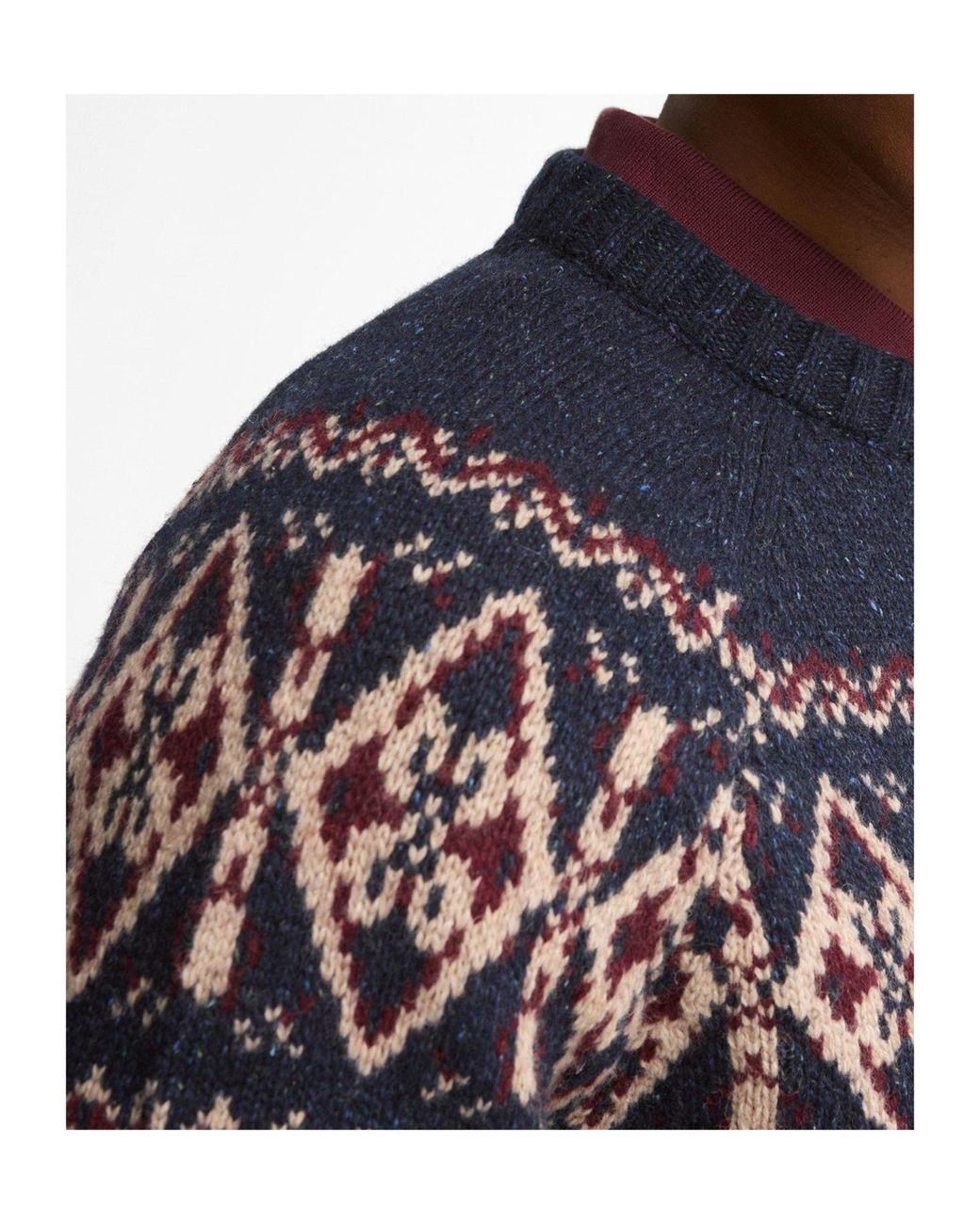 Barbour Blue Crew Neck Fair Isle Knit Sweater for men