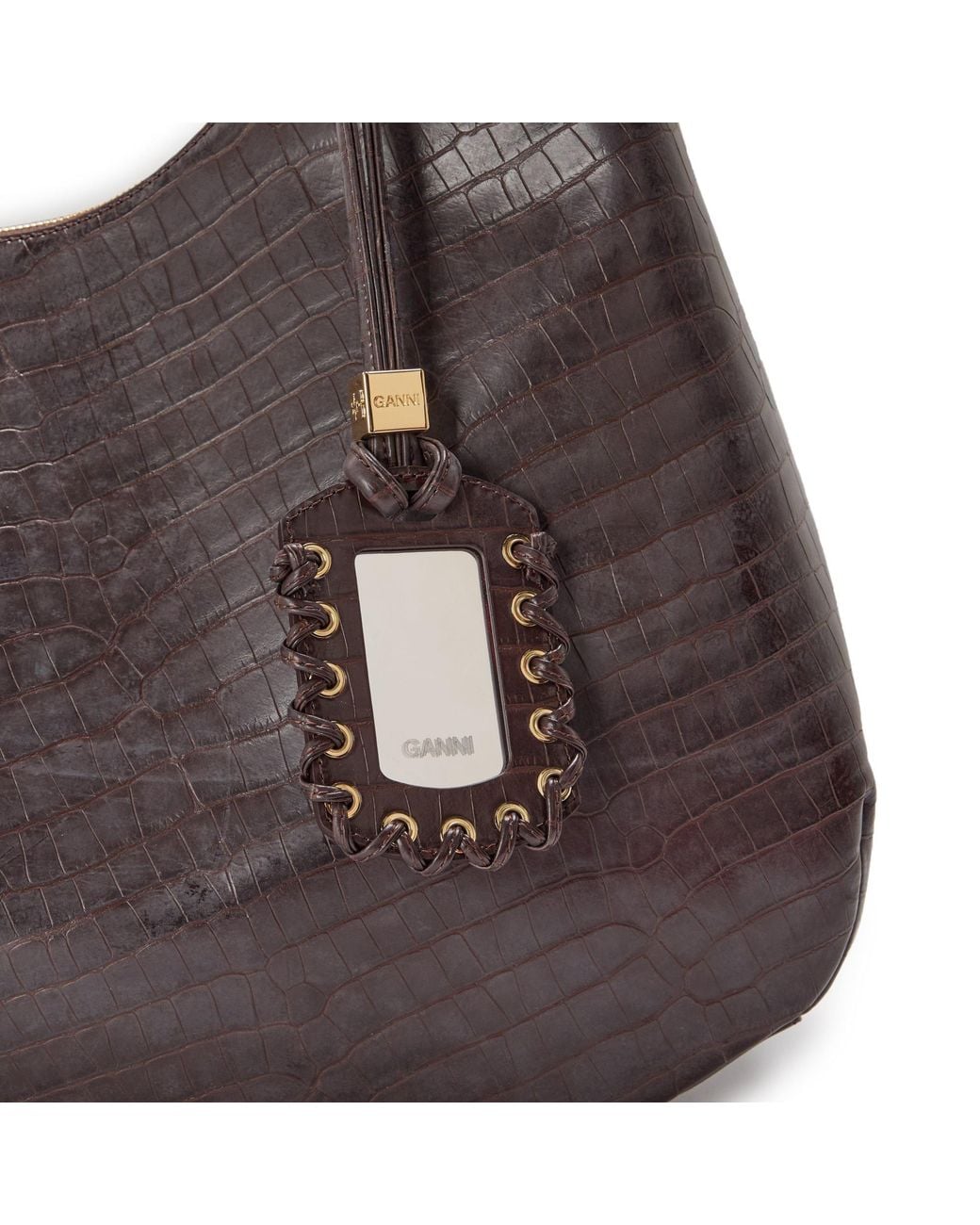 Ganni Gray Leather Hobo Bag