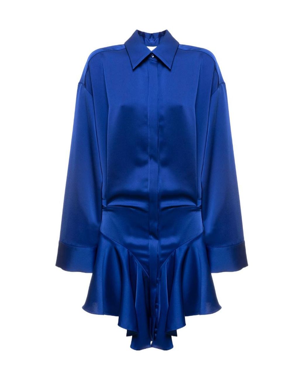 The Attico Blue The Ruffled Hem Satin Mini Dress