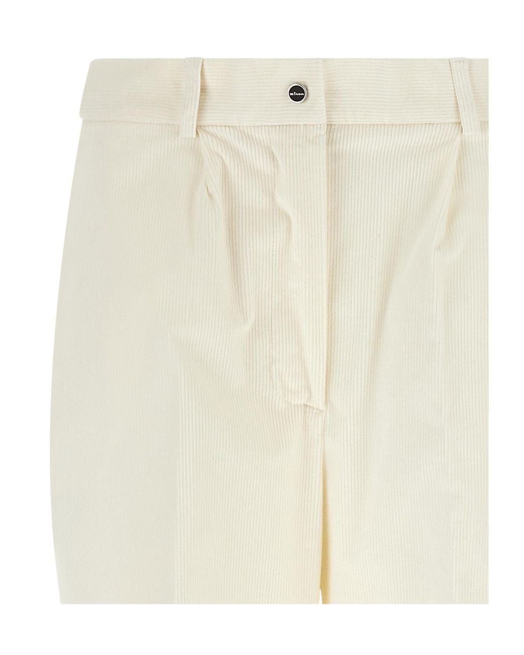 Kiton White Pleated Corduroy Trousers