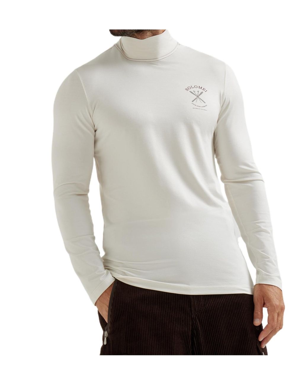 Brunello Cucinelli White Turtleneck Logo T-Shirt for men