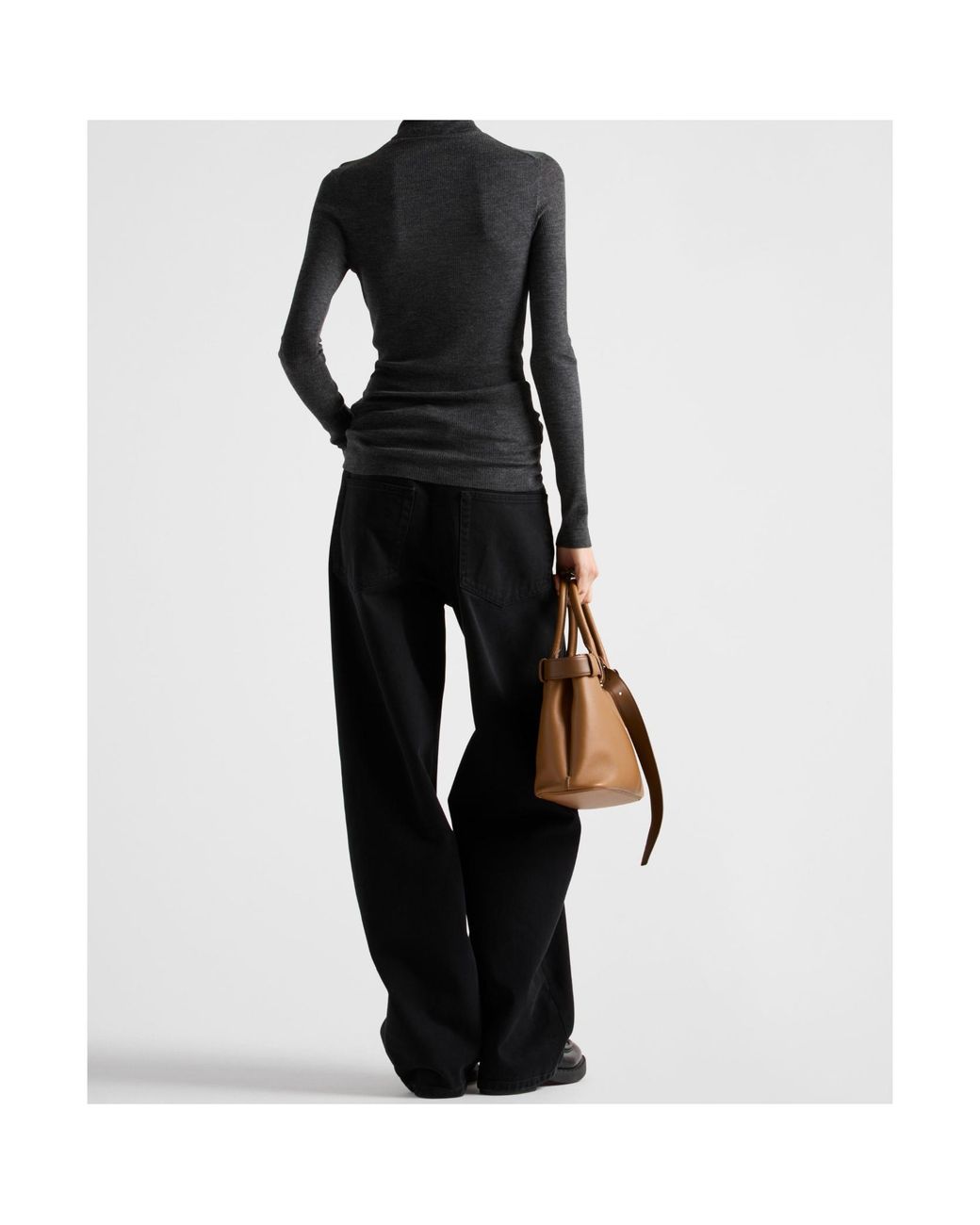 Prada Black Wool-Blend Logo Rollneck Sweater