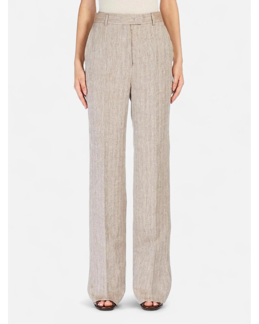 Max Mara Gray Studio Satira Pleat Detailed Straight Leg Trousers