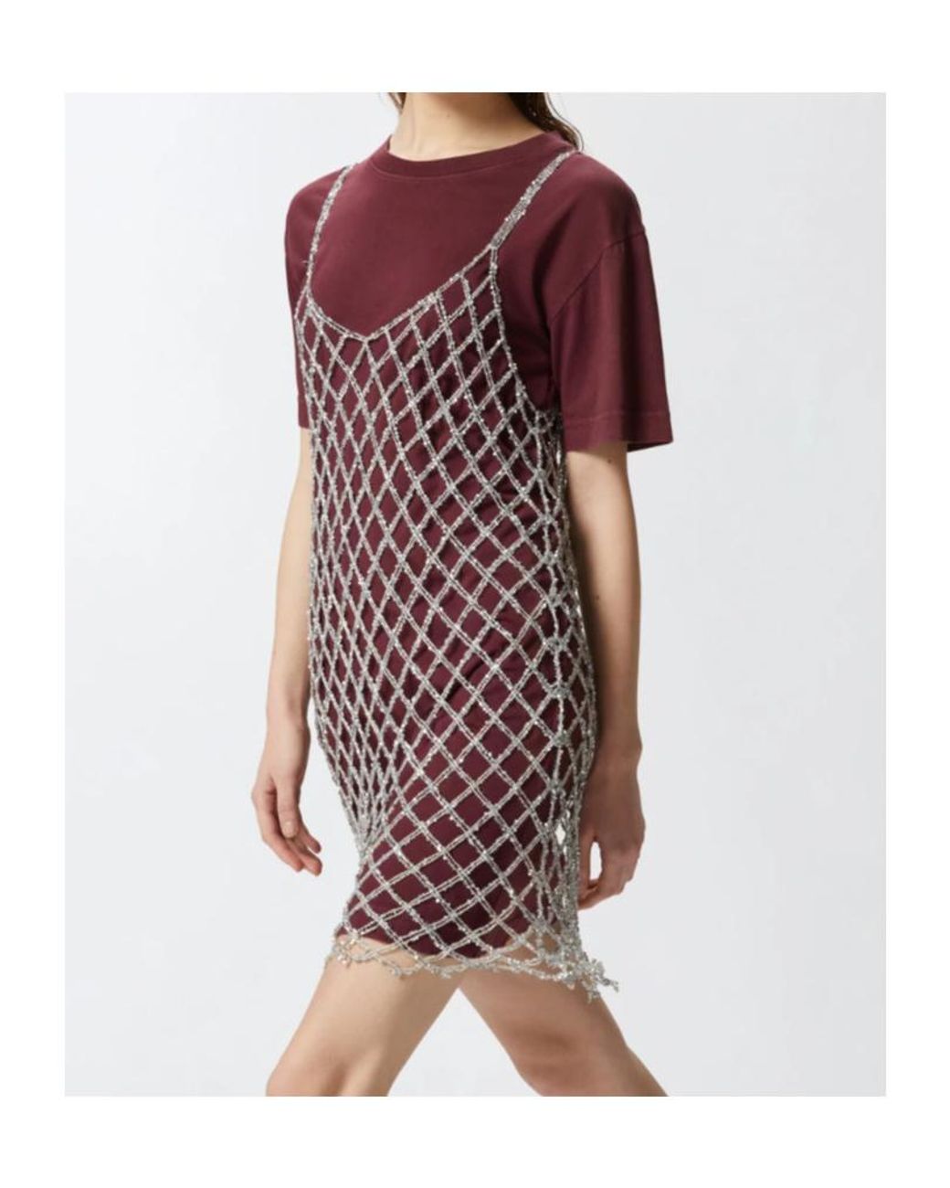 Pinko Purple Sequin Combined Short T-Shirt Dress