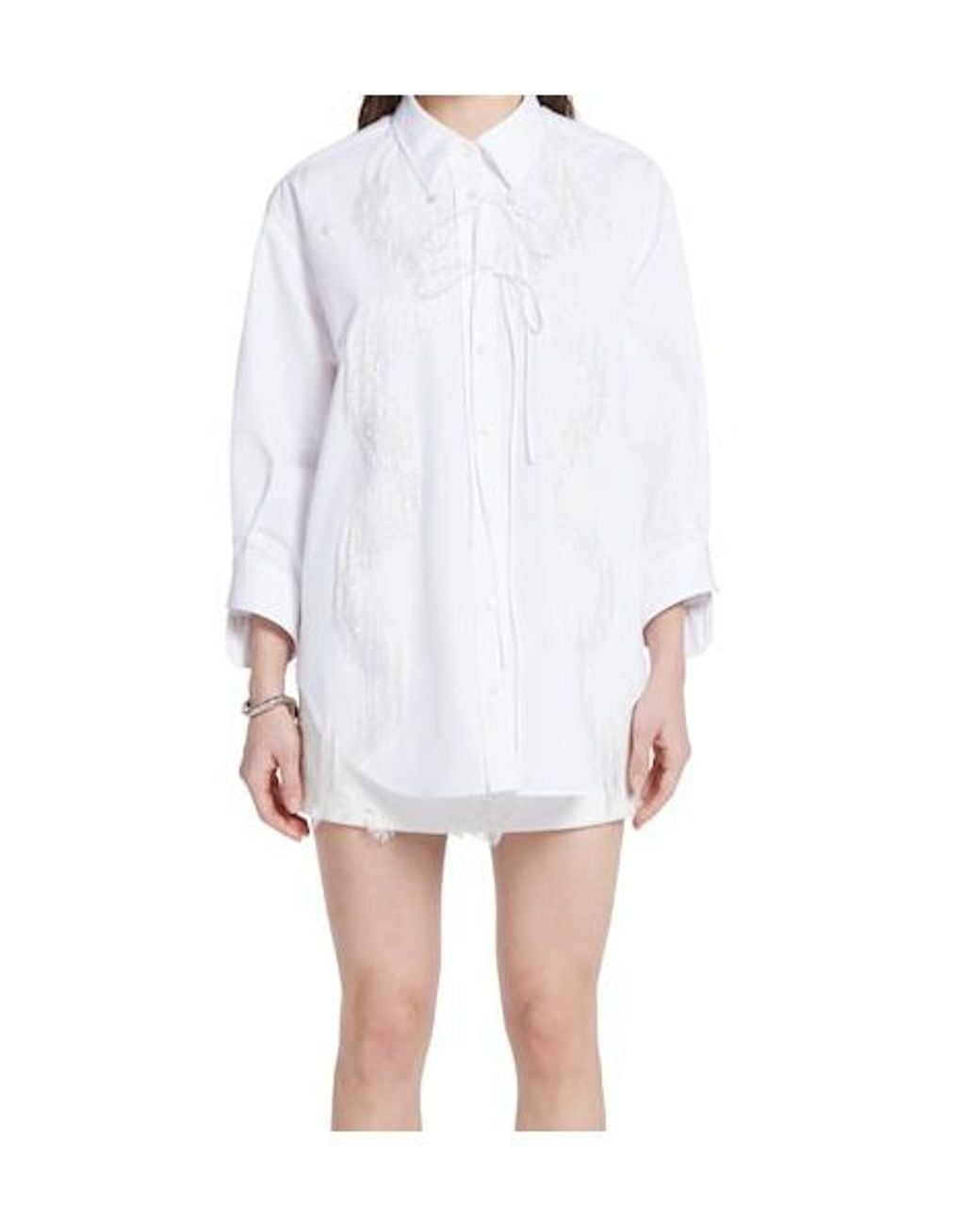 Gucci White Fringe Detailed Shimmering Shirt