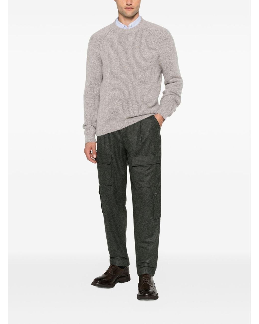 Brunello Cucinelli Gray Ribbed-Knit Raglan-Sleeve Sweater for men