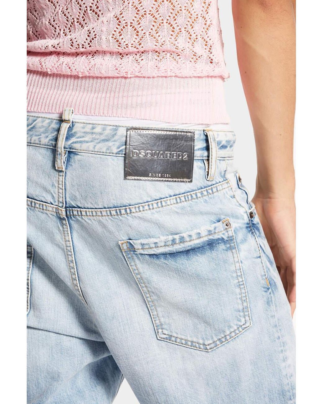 DSquared² Blue Ripped Straight-Leg Jeans for men