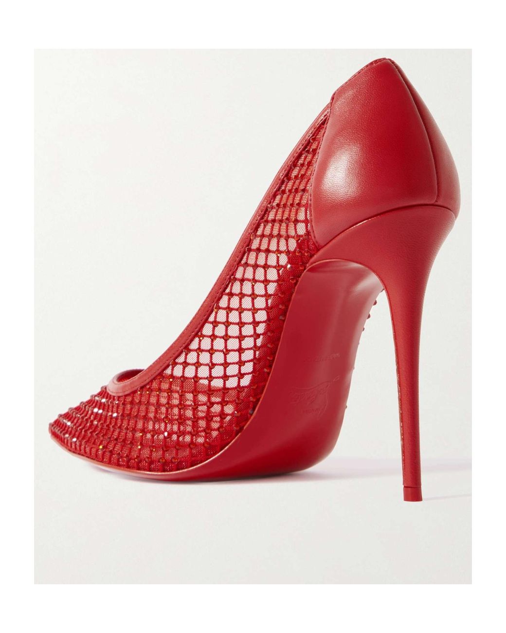 Christian Louboutin Red Sporty Kate 100 Crystal-Embellished Leather-Trimmed Mesh Pumps