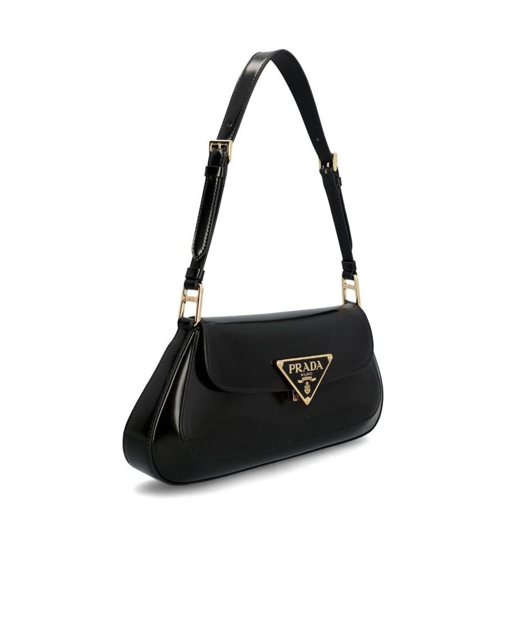 Prada Black Cleo Logo Plaque Shoulder Bag