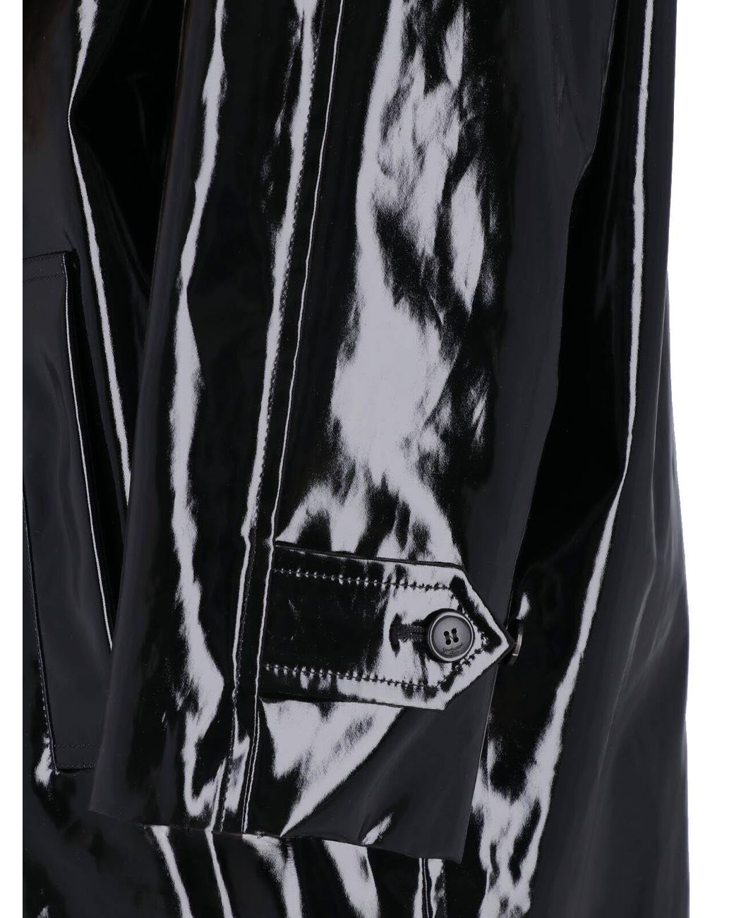 Saint Laurent Black Glossy Shearling-Collar Coat