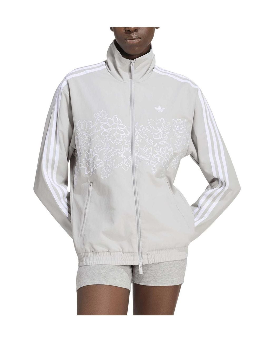 Adidas Originals White Stand-Collar Zip-Up Track Jacket