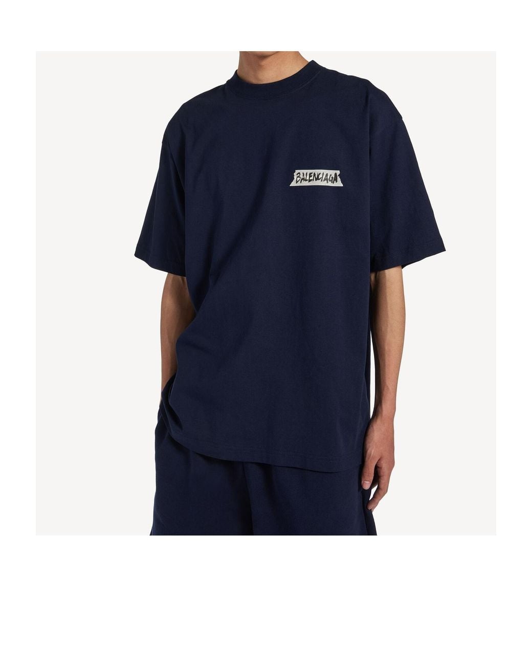 Balenciaga Blue Tape-Logo Medium-Fit T-Shirt for men