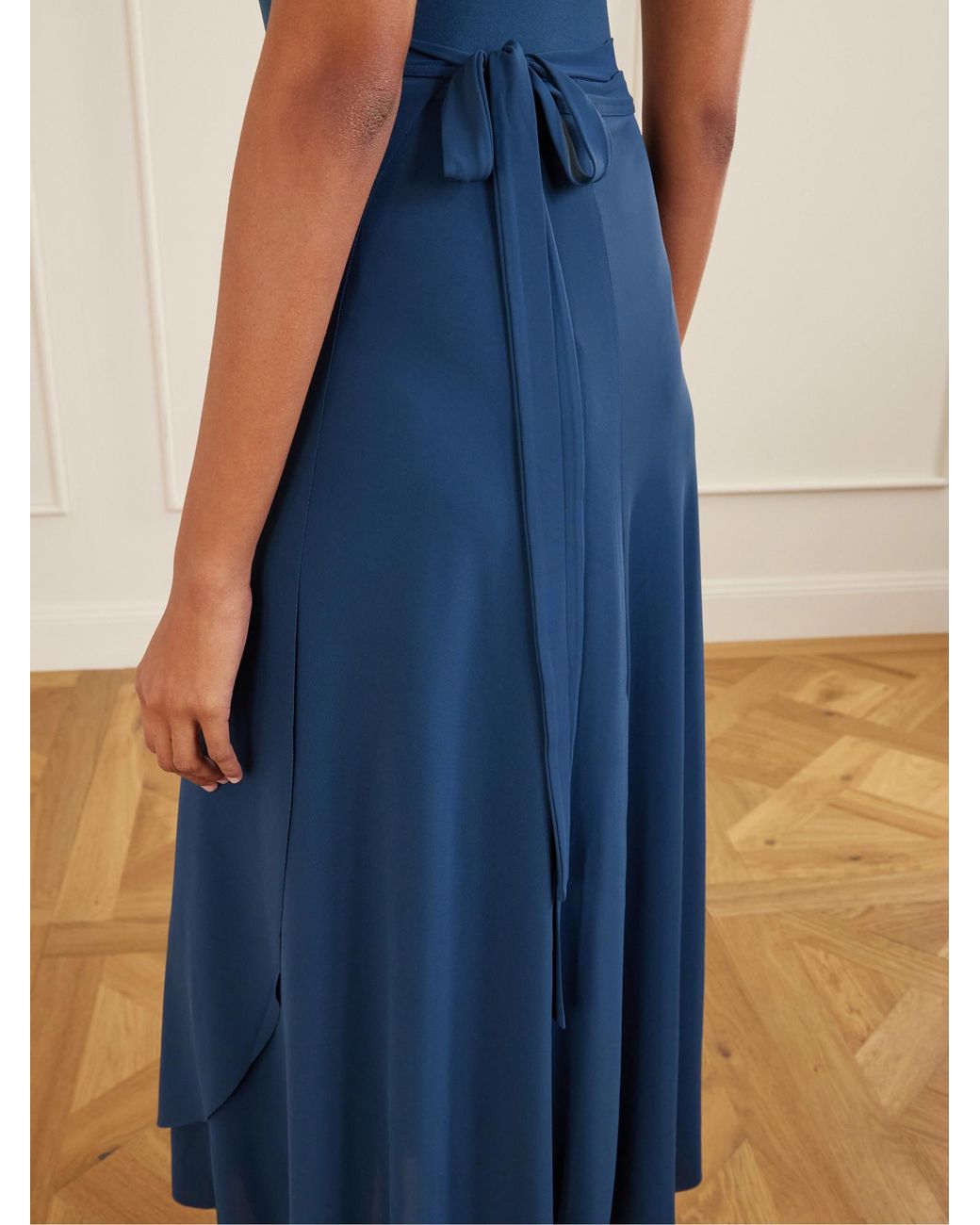Eres Blue Stretch-Jersey Wrap Midi Skirt