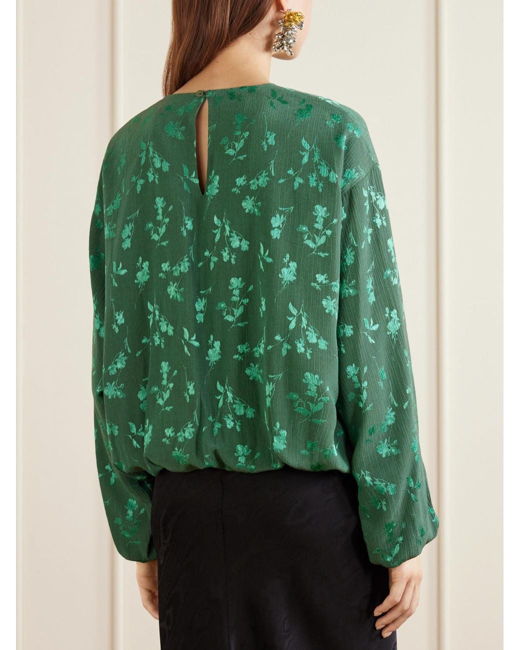 Dries Van Noten Green Floral-Jacquard Cloqué Blouse