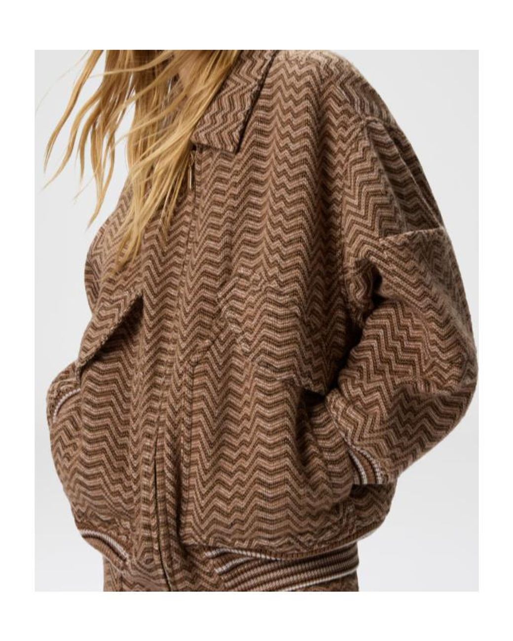 Missoni Brown Irregular Chevron Patterned Bomber Jacket