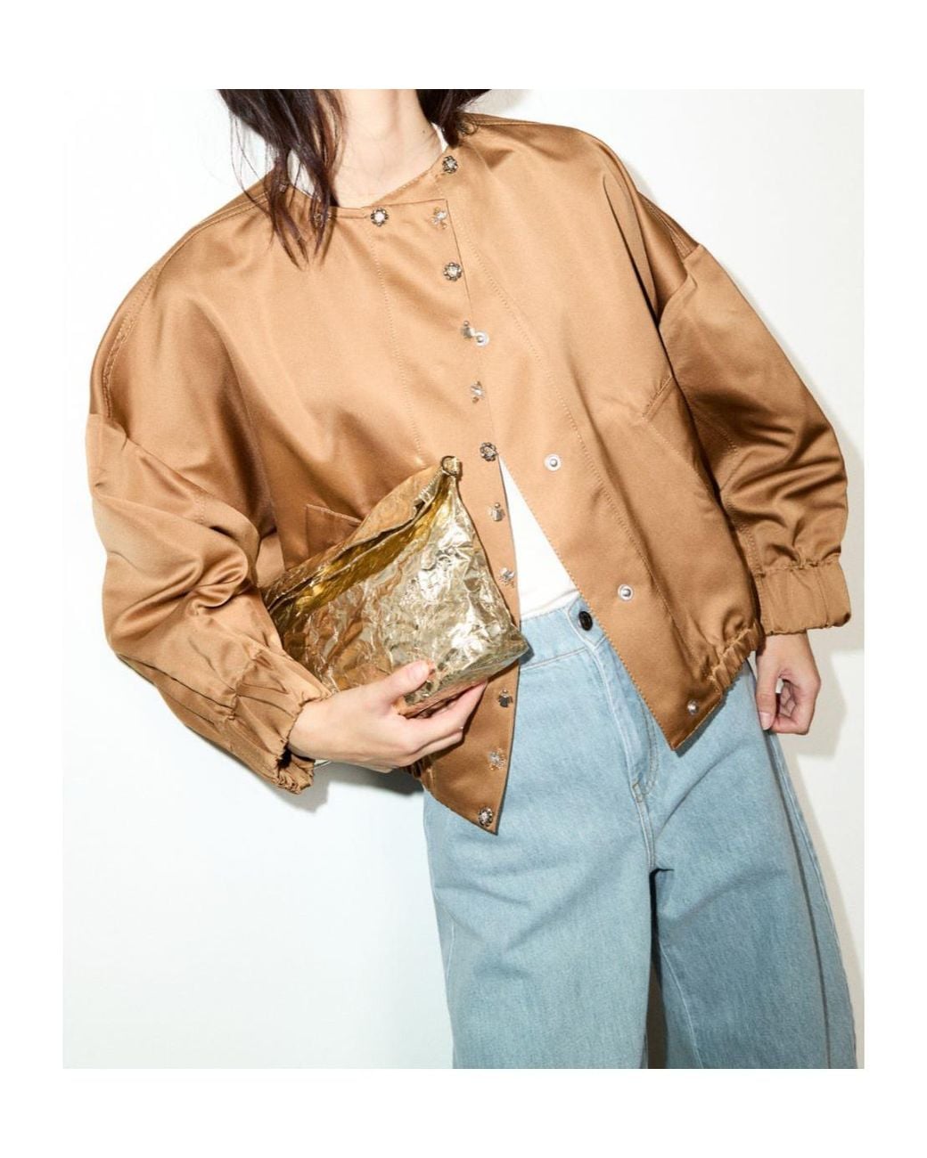 MAX&Co. Natural Bejewelled Satin Bomber Jacket