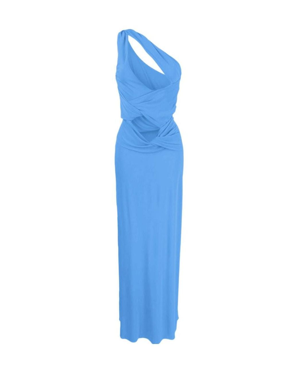 Alberta Ferretti Blue Draped One-Shoulder Dress