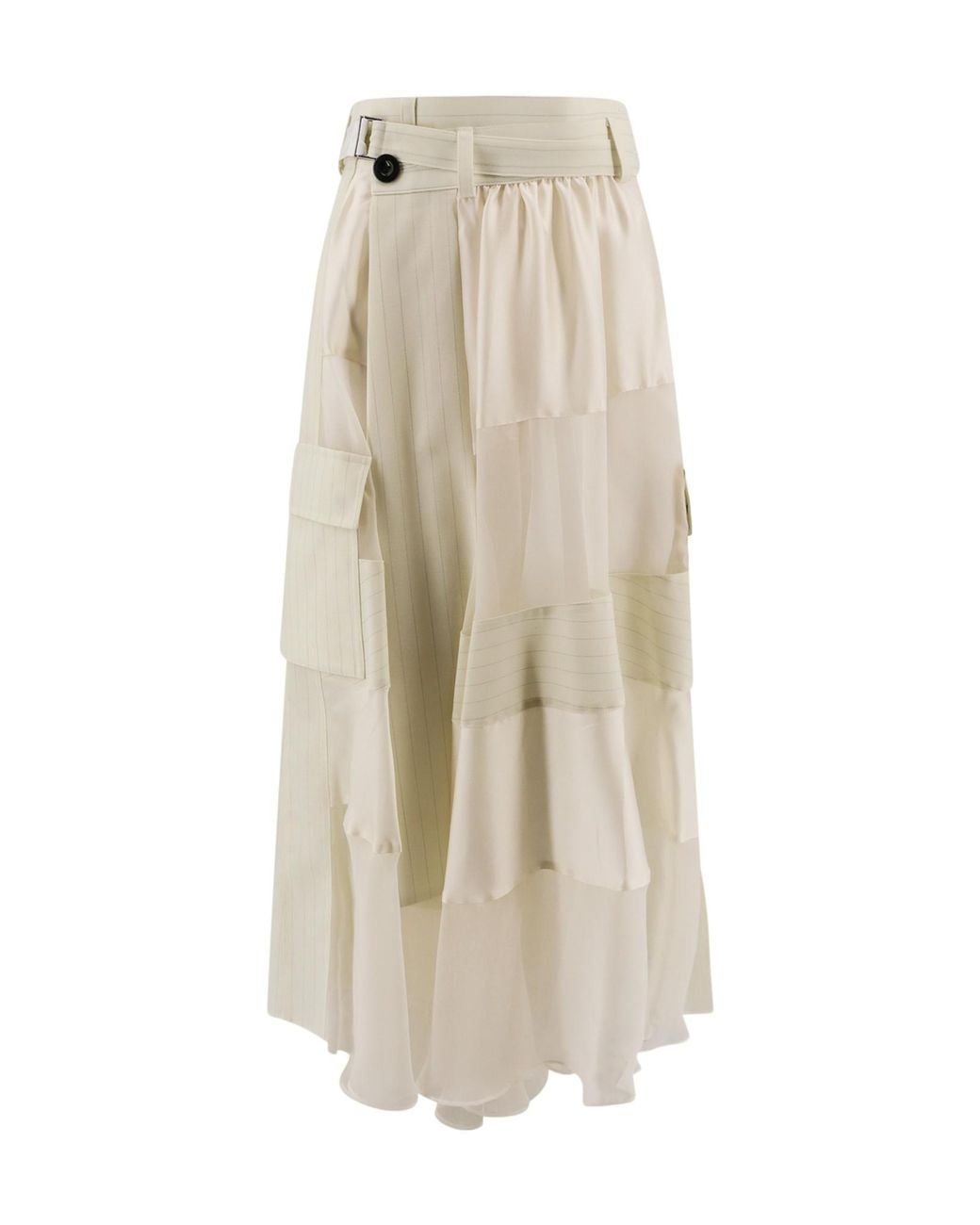 Sacai White Asymmetric Ruched Panelled Skirt