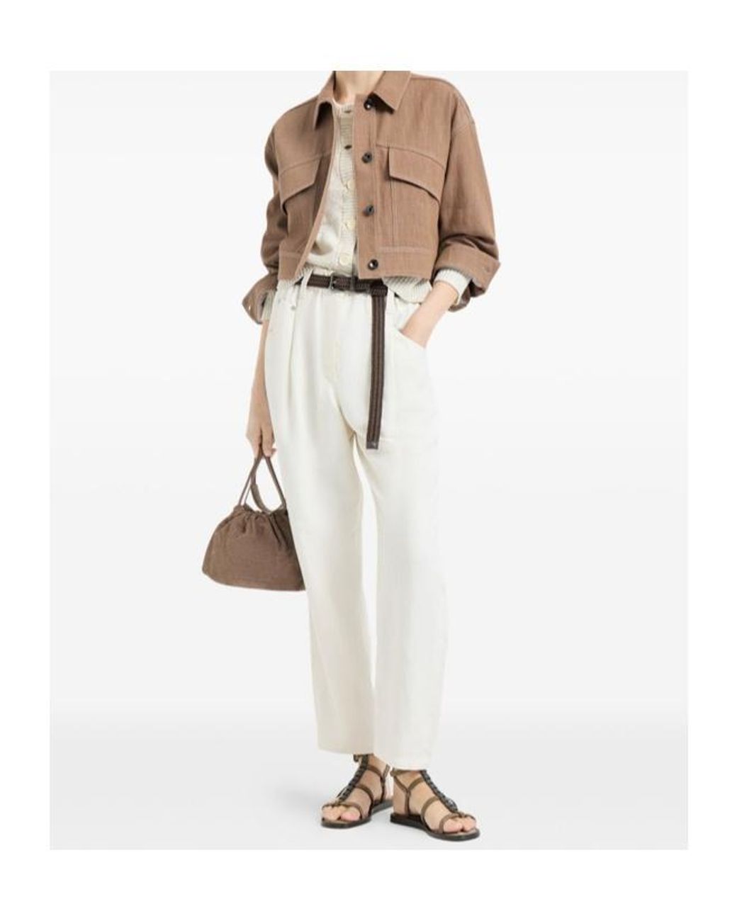 Brunello Cucinelli White Textured Stripe Cardigan