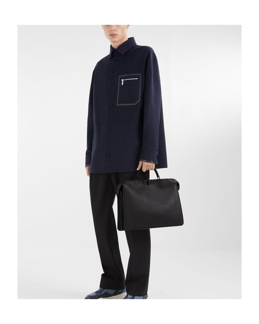 Fendi Blue Logo Embossed Go-To Jacket for men