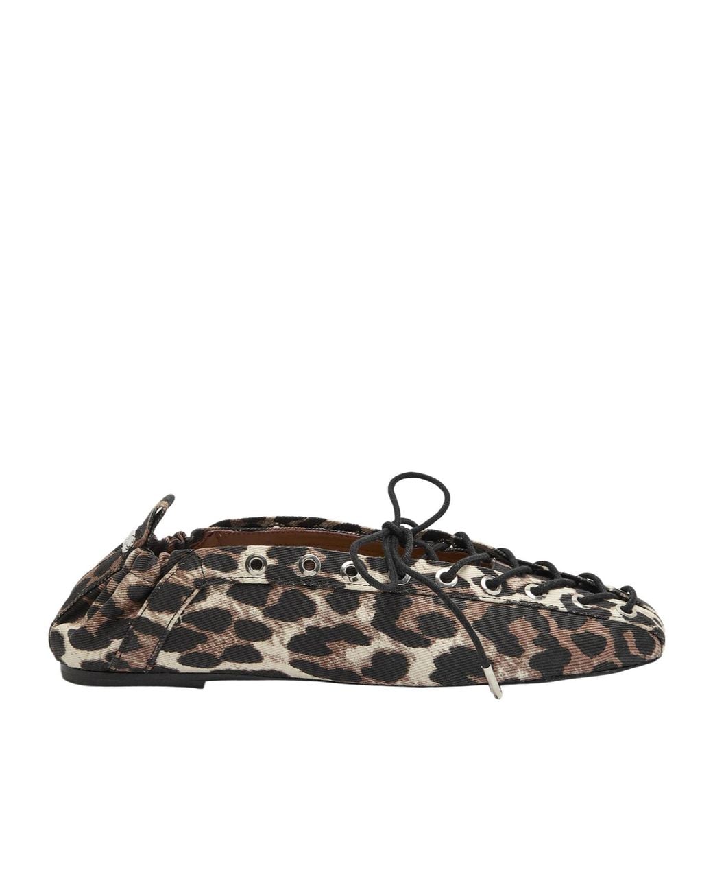 Ganni Brown Simple Lace-Up Ballet Shoes