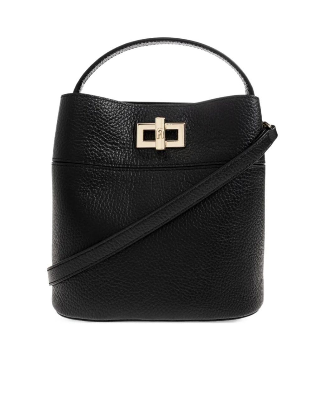 Furla Black Top Handle Bucket Bag