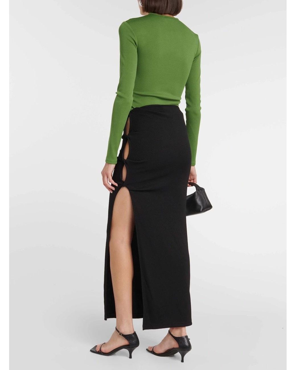 Christopher Esber Black Open Twist Ribbed-Knit Maxi Skirt