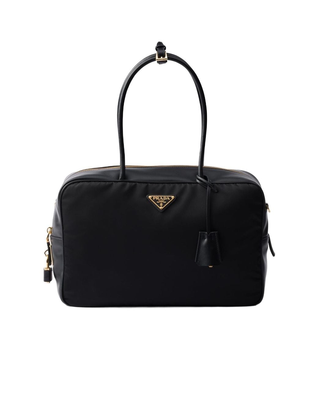 Prada Black Triangle-Logo Zipped Shoulder Bag