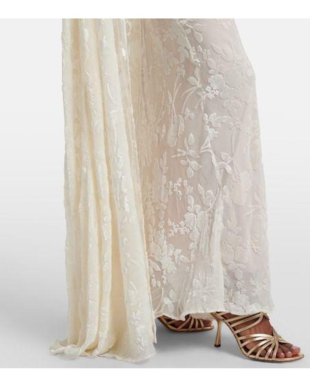 Rodarte White Floral Satin Jacquard Maxi Skirt