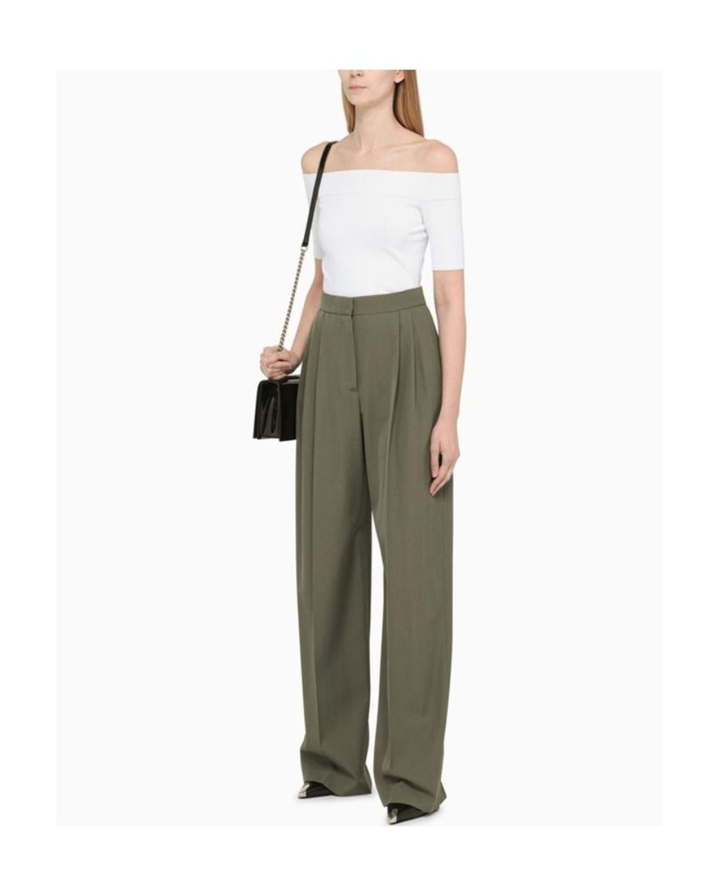 McQueen Green Wide-Leg Tailored Trousers