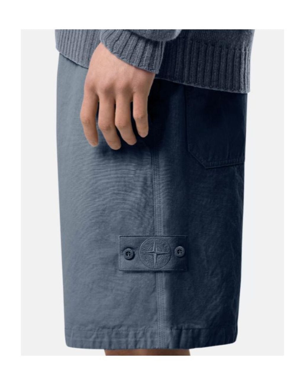 Stone Island Blue Logo Patch Buttoned Shorts for men