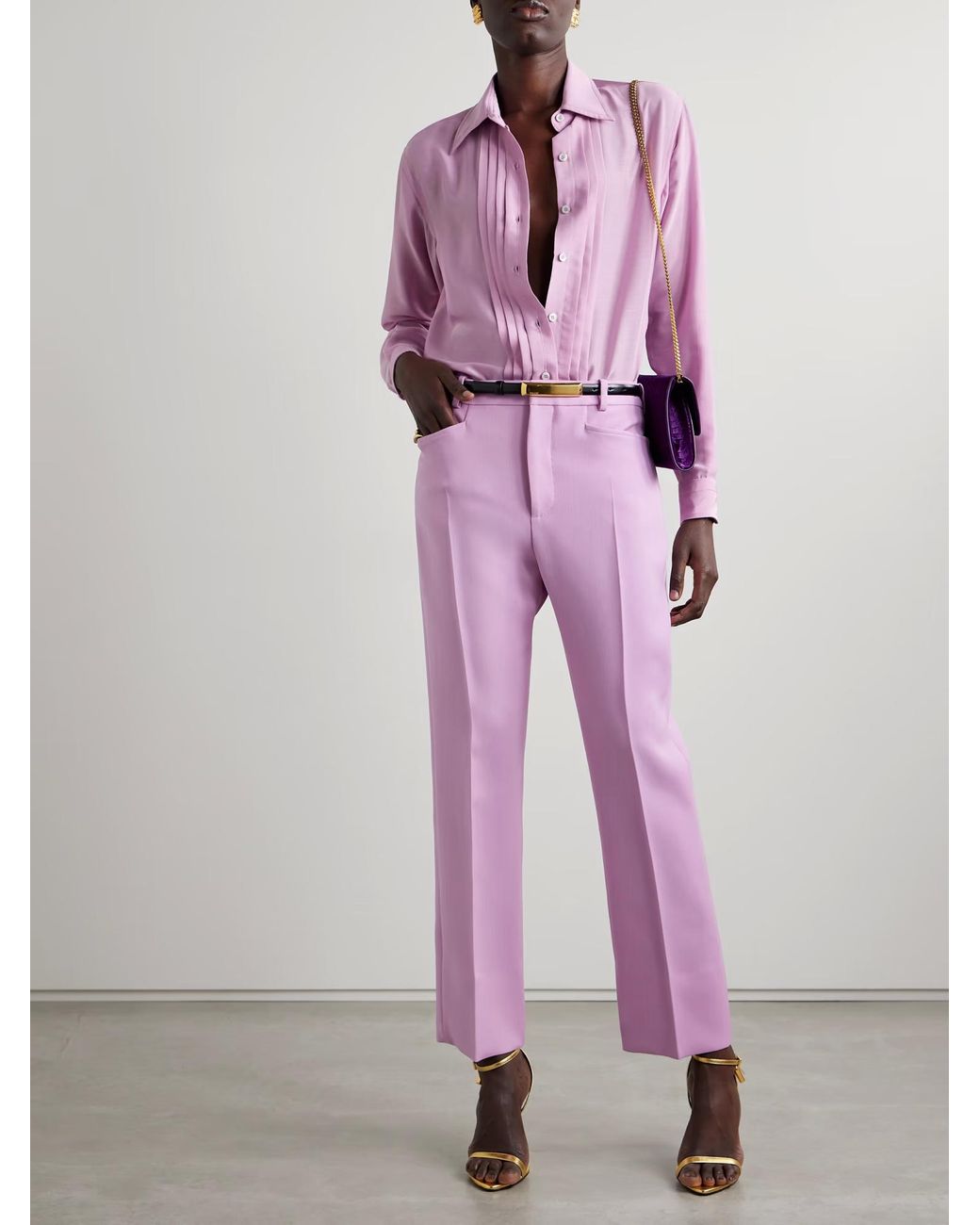Tom Ford Pink Plissé-Detailed Silk Shirt