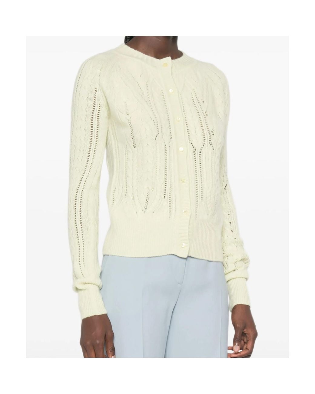Ermanno Scervino Natural Cable-Knit Pointelle-Detail Cardigan