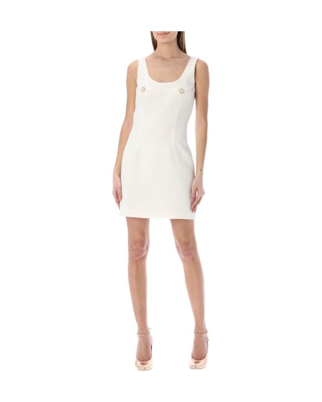Alessandra Rich White Faux-Pearl Embellished Dress