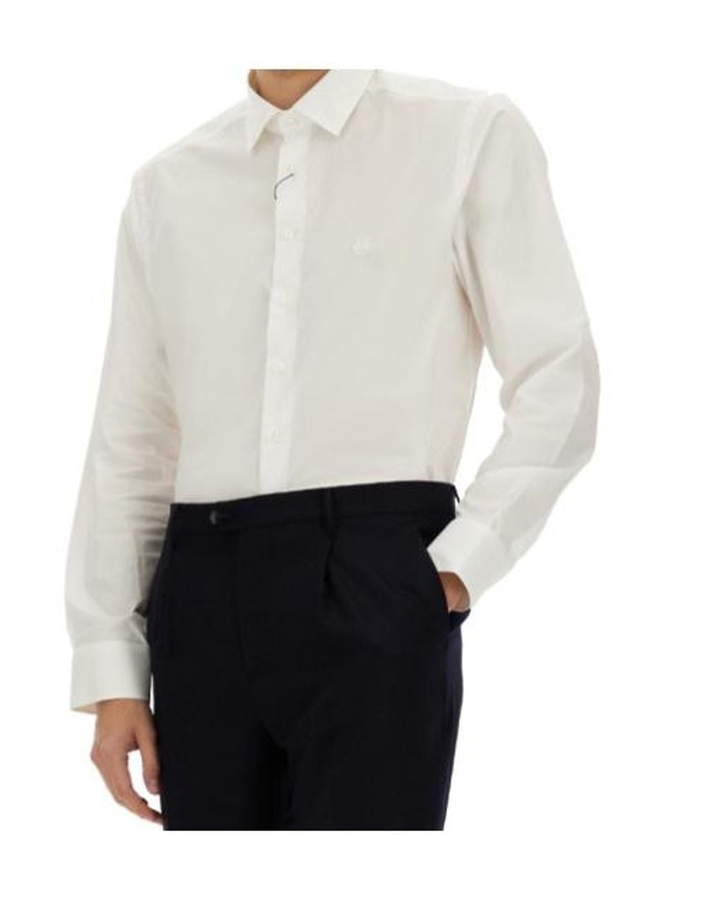 Etro White Pegaso Embroidered Buttoned Poplin Shirt for men